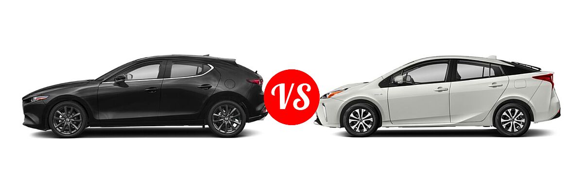 2022 Mazda 3 Hatchback Premium vs. 2022 Toyota Prius Hatchback Hybrid LE / XLE - Side Comparison
