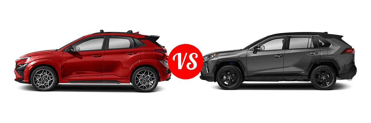 2022 Hyundai Kona N SUV FWD vs. 2022 Toyota RAV4 Hybrid SUV Hybrid Hybrid XSE - Side Comparison