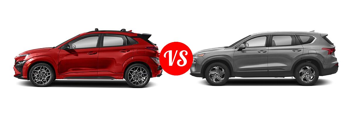 2022 Hyundai Kona N SUV FWD vs. 2022 Hyundai Santa Fe SUV SE - Side Comparison