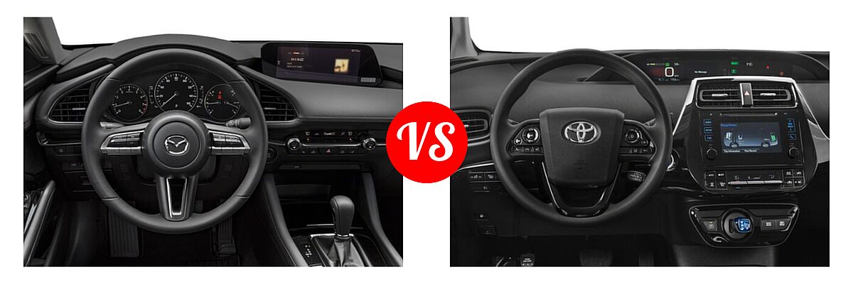 2022 Mazda 3 Hatchback Premium vs. 2022 Toyota Prius Hatchback Hybrid L Eco / LE / XLE - Dashboard Comparison