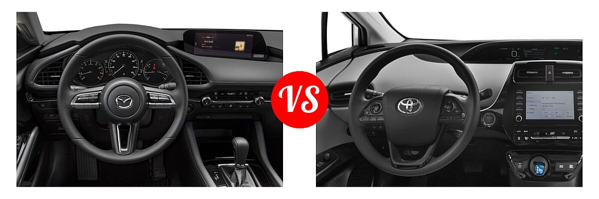 2022 Mazda 3 Hatchback Premium vs. 2022 Toyota Prius Hatchback Hybrid LE / XLE - Dashboard Comparison