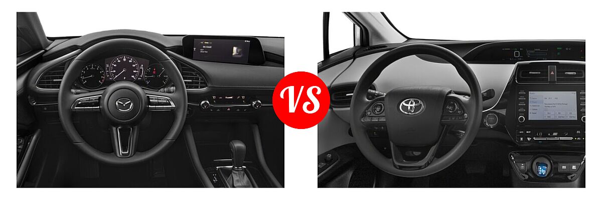 2022 Mazda 3 Hatchback Premium vs. 2022 Toyota Prius Hatchback Hybrid LE / XLE - Dashboard Comparison