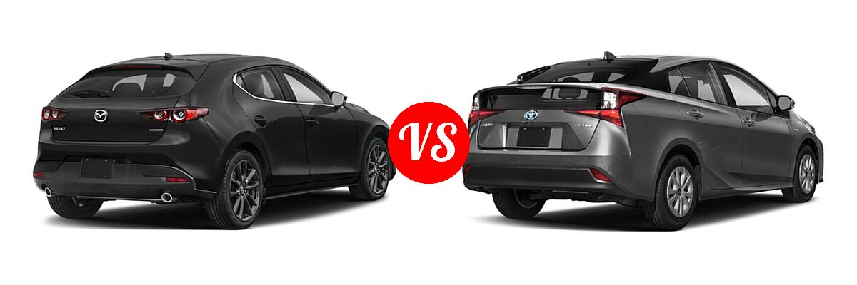 2022 Mazda 3 Hatchback Premium vs. 2022 Toyota Prius Hatchback Hybrid L Eco / LE / XLE - Rear Right Comparison