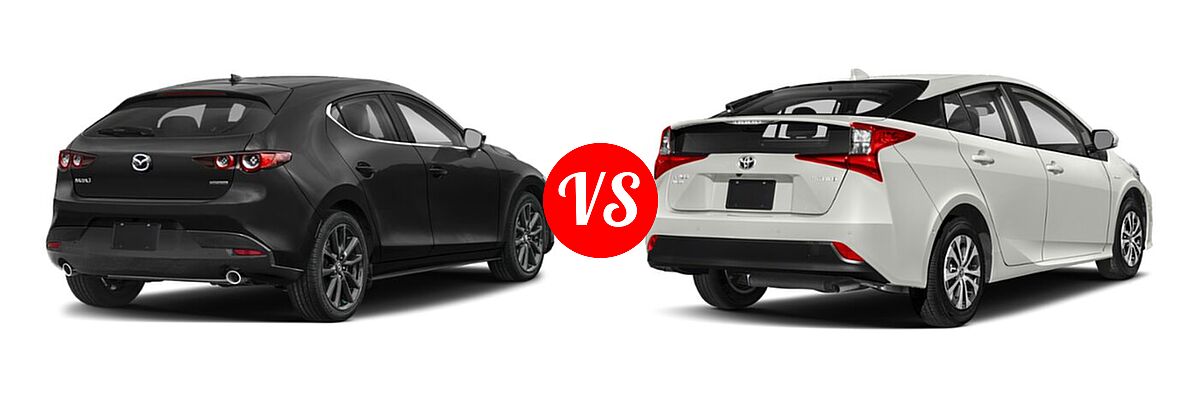 2022 Mazda 3 Hatchback Premium vs. 2022 Toyota Prius Hatchback Hybrid LE / XLE - Rear Right Comparison