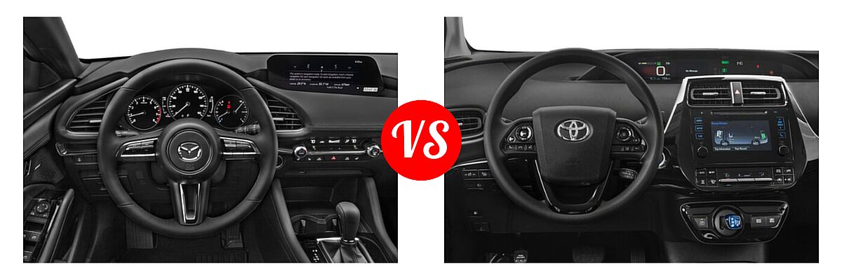 2022 Mazda 3 Hatchback 2.5 Turbo vs. 2022 Toyota Prius Hatchback Hybrid L Eco / LE / XLE - Dashboard Comparison
