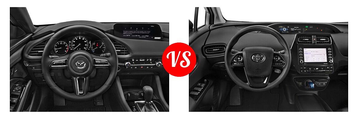 2022 Mazda 3 Hatchback 2.5 Turbo vs. 2022 Toyota Prius Hatchback Hybrid Limited / Nightshade - Dashboard Comparison