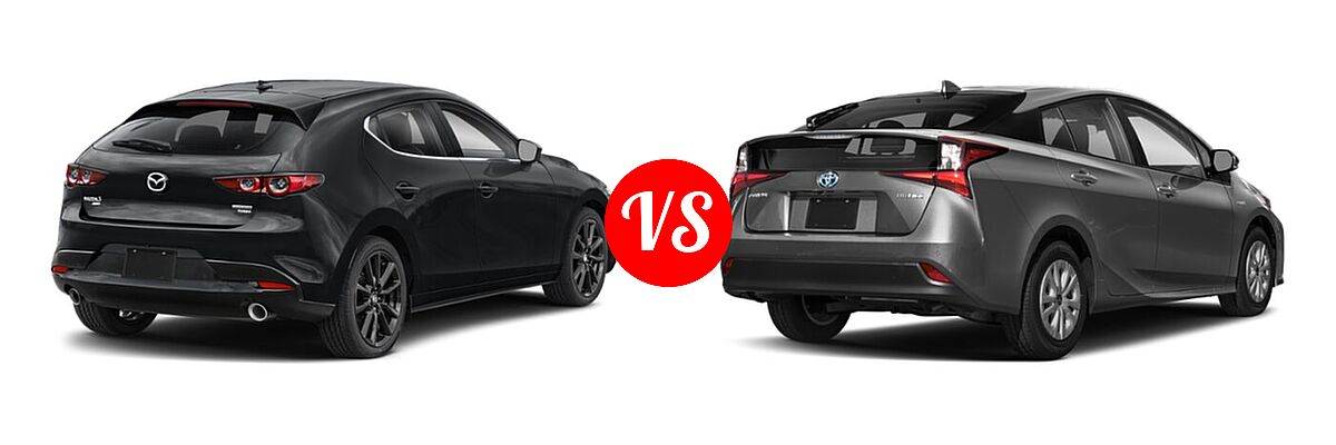 2022 Mazda 3 Hatchback 2.5 Turbo vs. 2022 Toyota Prius Hatchback Hybrid L Eco / LE / XLE - Rear Right Comparison