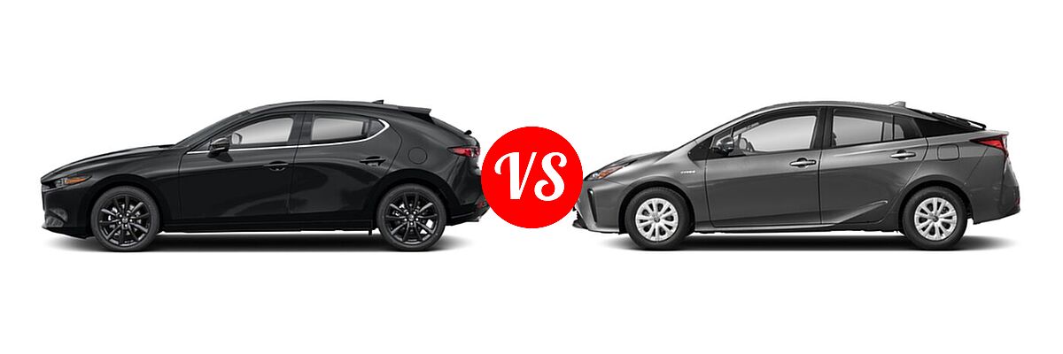 2022 Mazda 3 Hatchback 2.5 Turbo vs. 2022 Toyota Prius Hatchback Hybrid L Eco / LE / XLE - Side Comparison