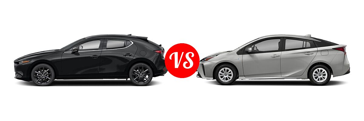 2022 Mazda 3 Hatchback 2.5 Turbo vs. 2022 Toyota Prius Hatchback Hybrid Limited / Nightshade - Side Comparison