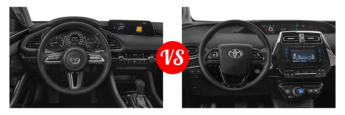 2022 Mazda 3 Hatchback Select vs. 2022 Toyota Prius Hatchback Hybrid L Eco / LE / XLE - Dashboard Comparison