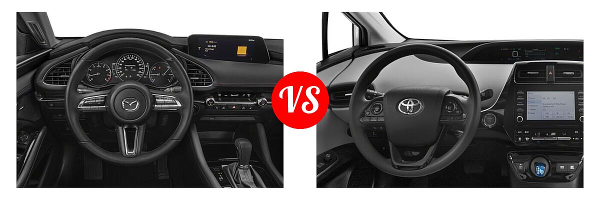 2022 Mazda 3 Hatchback Select vs. 2022 Toyota Prius Hatchback Hybrid LE / XLE - Dashboard Comparison