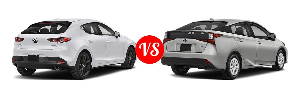 2022 Mazda 3 Hatchback Premium vs. 2022 Toyota Prius Hatchback Hybrid Limited / Nightshade - Rear Right Comparison