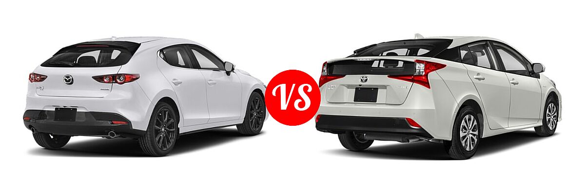 2022 Mazda 3 Hatchback Premium vs. 2022 Toyota Prius Hatchback Hybrid Nightshade - Rear Right Comparison