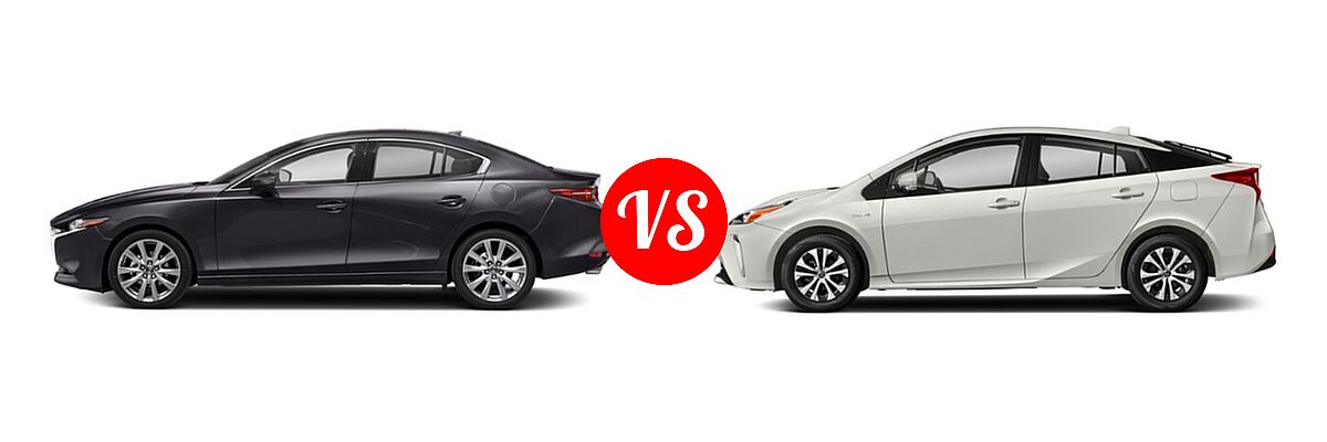 2022 Mazda 3 Hatchback Premium vs. 2022 Toyota Prius Hatchback Hybrid Nightshade - Side Comparison