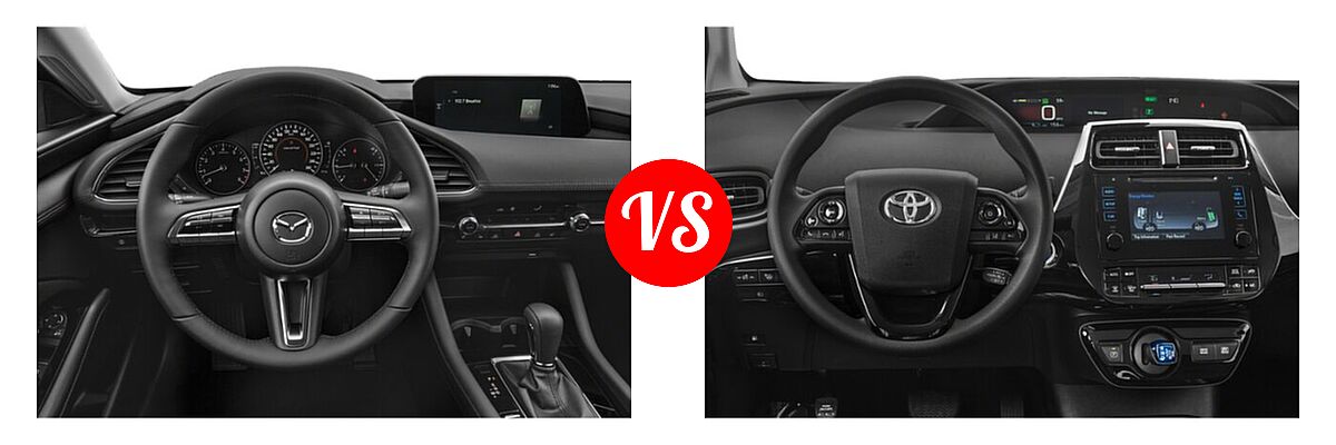 2022 Mazda 3 Hatchback 2.5 S vs. 2022 Toyota Prius Hatchback Hybrid L Eco / LE / XLE - Dashboard Comparison