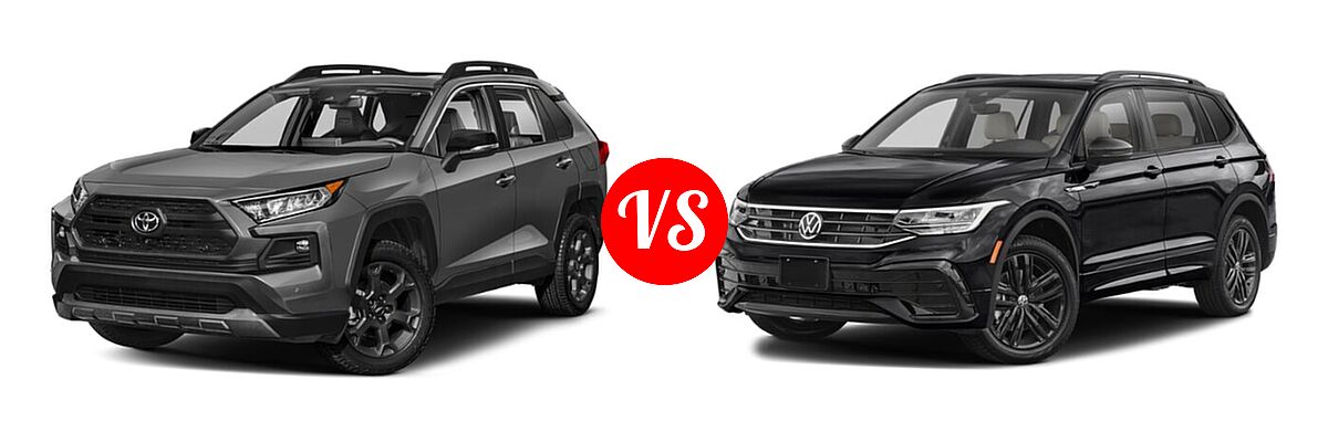 2022 Toyota RAV4 SUV TRD Off Road vs. 2022 Volkswagen Tiguan SUV SE R-Line Black - Front Left Comparison