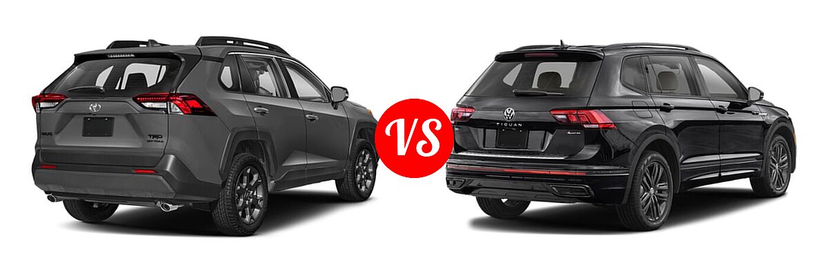2022 Toyota RAV4 SUV TRD Off Road vs. 2022 Volkswagen Tiguan SUV SE R-Line Black - Rear Right Comparison
