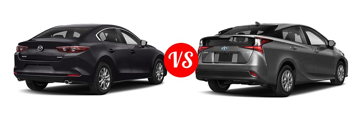 2022 Mazda 3 Hatchback 2.5 S vs. 2022 Toyota Prius Hatchback Hybrid L Eco / LE / XLE - Rear Right Comparison