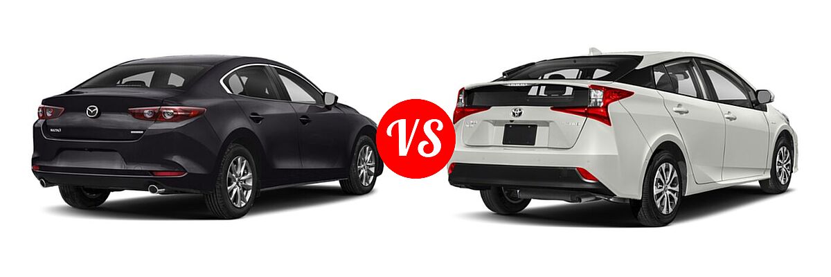 2022 Mazda 3 Hatchback 2.5 S vs. 2022 Toyota Prius Hatchback Hybrid LE / XLE - Rear Right Comparison