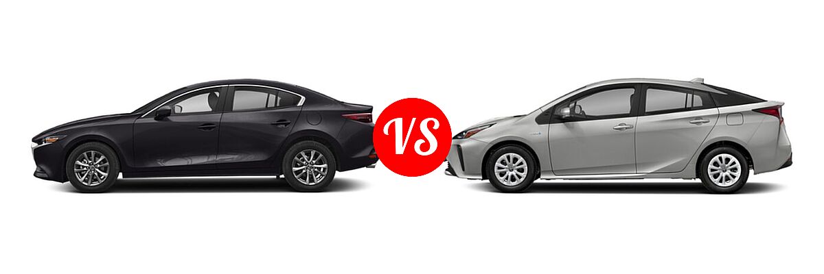 2022 Mazda 3 Hatchback 2.5 S vs. 2022 Toyota Prius Hatchback Hybrid Limited / Nightshade - Side Comparison