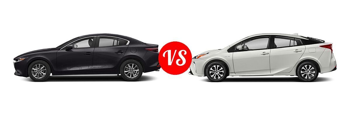 2022 Mazda 3 Hatchback 2.5 S vs. 2022 Toyota Prius Hatchback Hybrid Nightshade - Side Comparison
