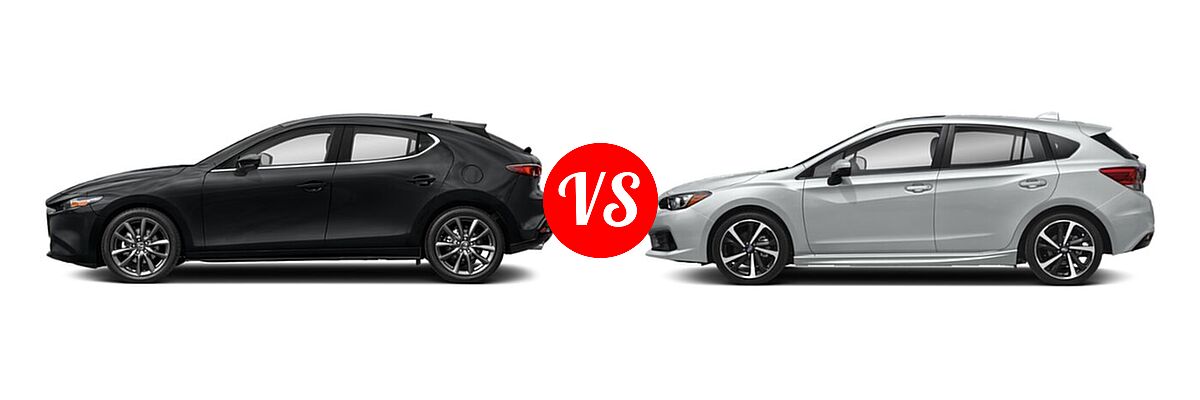 2022 Mazda 3 Hatchback Preferred vs. 2022 Subaru Impreza Hatchback Sport - Side Comparison