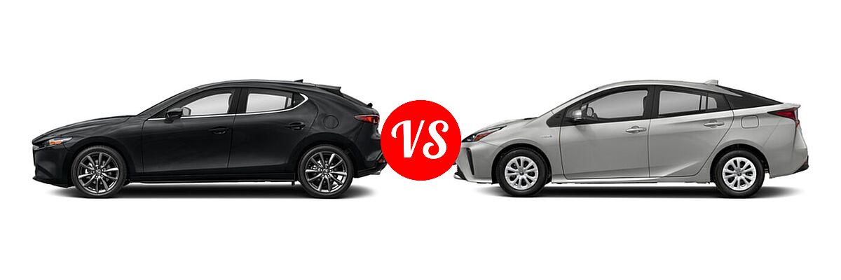 2022 Mazda 3 Hatchback Preferred vs. 2022 Toyota Prius Hatchback Hybrid Limited / Nightshade - Side Comparison