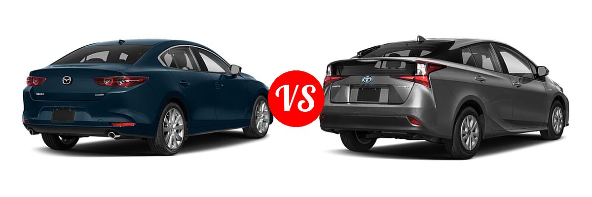 2022 Mazda 3 Hatchback Select vs. 2022 Toyota Prius Hatchback Hybrid L Eco / LE / XLE - Rear Right Comparison