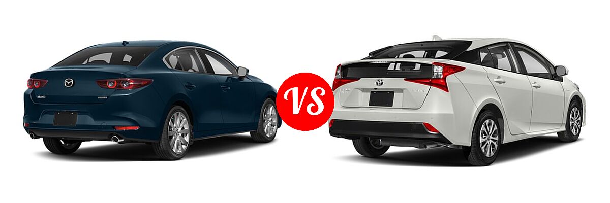 2022 Mazda 3 Hatchback Select vs. 2022 Toyota Prius Hatchback Hybrid LE / XLE - Rear Right Comparison