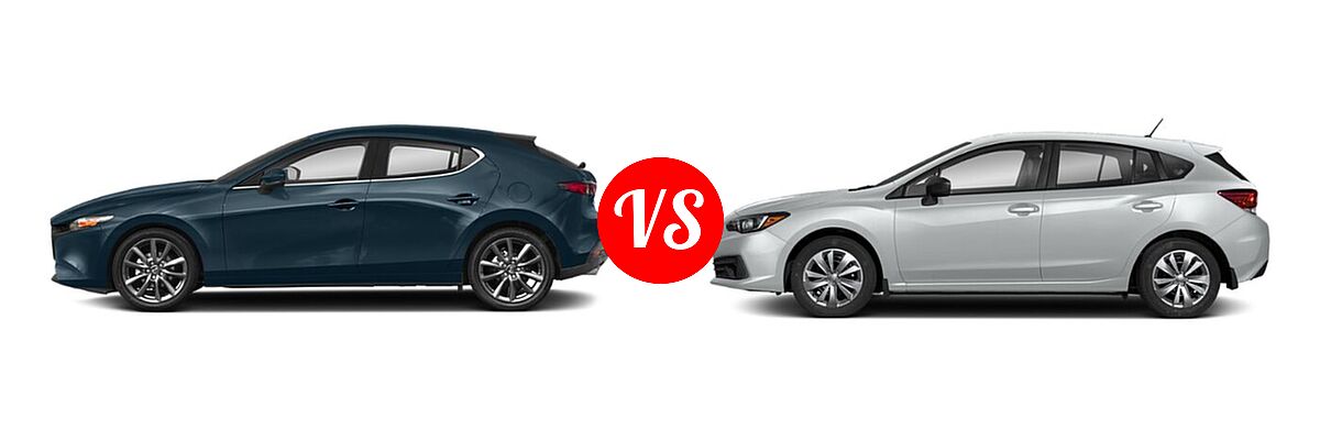 2022 Mazda 3 Hatchback Select vs. 2022 Subaru Impreza Hatchback 5-door CVT / 5-door Manual - Side Comparison