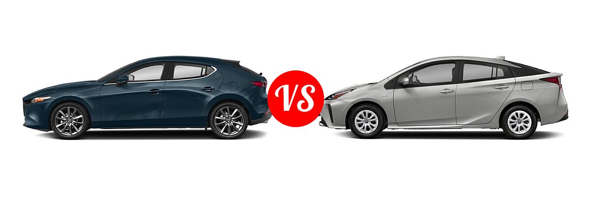 2022 Mazda 3 Hatchback Select vs. 2022 Toyota Prius Hatchback Hybrid Limited / Nightshade - Side Comparison