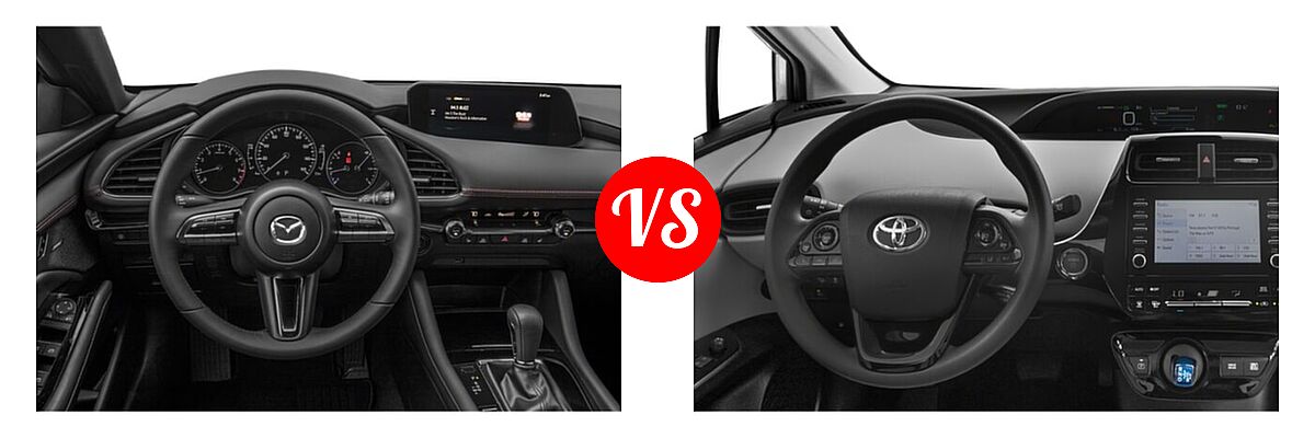 2022 Mazda 3 Hatchback Preferred vs. 2022 Toyota Prius Hatchback Hybrid Nightshade - Dashboard Comparison