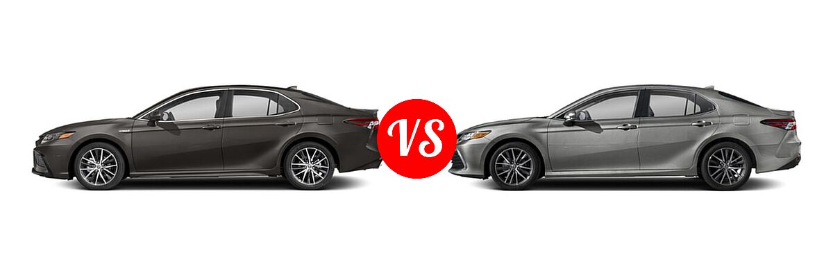 2021 Toyota Camry Hybrid Sedan Hybrid Hybrid SE vs. 2021 Toyota Camry Sedan XLE / XLE V6 - Side Comparison