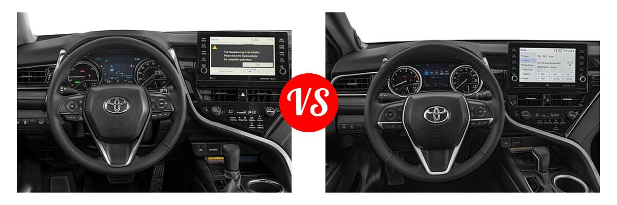 2021 Toyota Camry Hybrid Sedan Hybrid Hybrid XSE vs. 2021 Toyota Camry Sedan XLE / XLE V6 - Dashboard Comparison