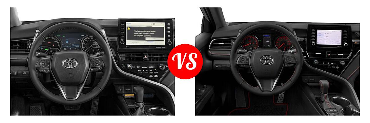 2021 Toyota Camry Hybrid Sedan Hybrid Hybrid XSE vs. 2021 Toyota Camry Sedan TRD V6 - Dashboard Comparison