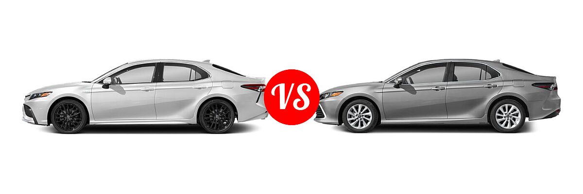 2021 Toyota Camry Hybrid Sedan Hybrid Hybrid XSE vs. 2021 Toyota Camry Sedan LE - Side Comparison