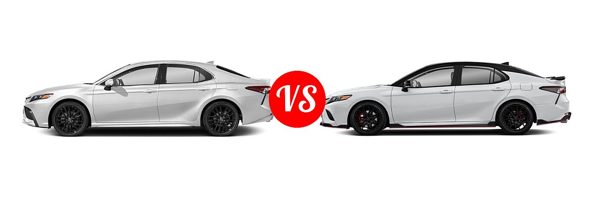 2021 Toyota Camry Hybrid Sedan Hybrid Hybrid XSE vs. 2021 Toyota Camry Sedan TRD V6 - Side Comparison