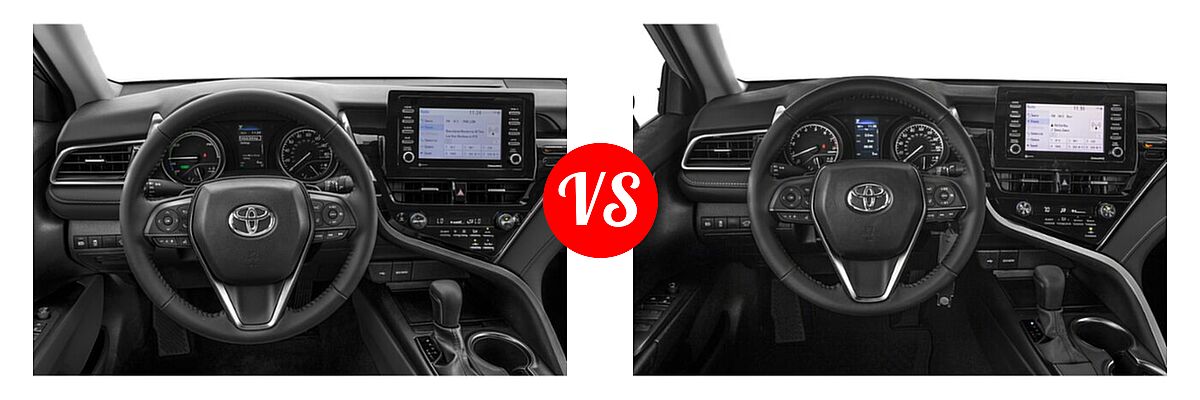 2021 Toyota Camry Hybrid Sedan Hybrid Hybrid SE vs. 2021 Toyota Camry Sedan SE Nightshade - Dashboard Comparison