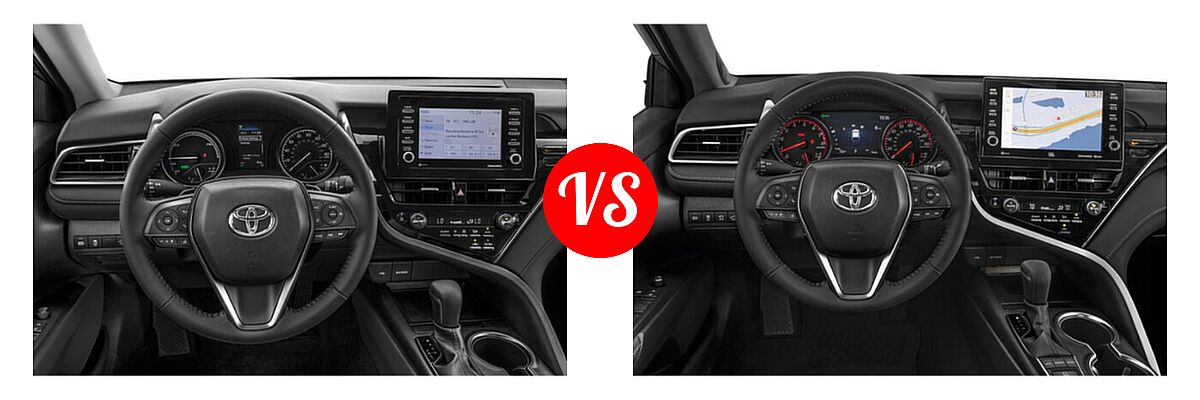 2021 Toyota Camry Hybrid Sedan Hybrid Hybrid SE vs. 2021 Toyota Camry Sedan XSE / XSE V6 - Dashboard Comparison