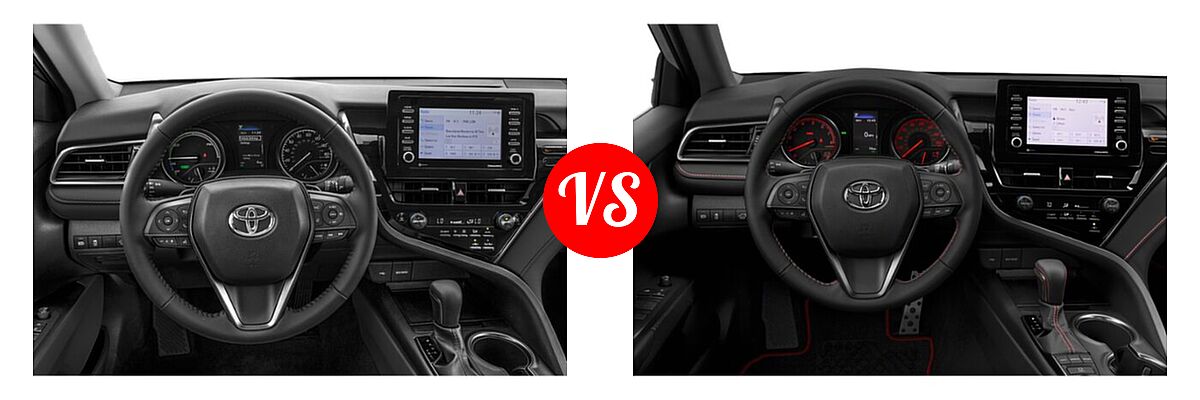 2021 Toyota Camry Hybrid Sedan Hybrid Hybrid SE vs. 2021 Toyota Camry Sedan TRD V6 - Dashboard Comparison