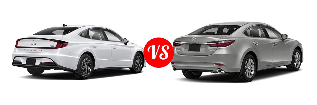 2021 Hyundai Sonata Hybrid Sedan Hybrid Blue vs. 2021 Mazda 6 Sedan Sport - Rear Right Comparison