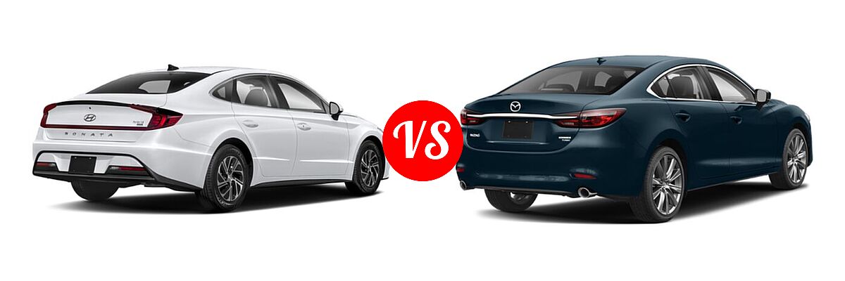 2021 Hyundai Sonata Hybrid Sedan Hybrid Blue vs. 2021 Mazda 6 Sedan Grand Touring - Rear Right Comparison