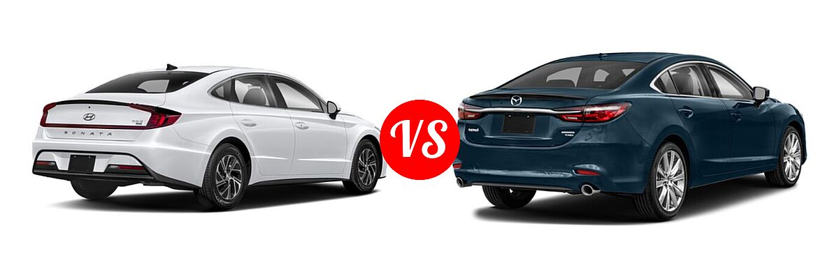 2021 Hyundai Sonata Hybrid Sedan Hybrid Blue vs. 2021 Mazda 6 Sedan Grand Touring Reserve - Rear Right Comparison