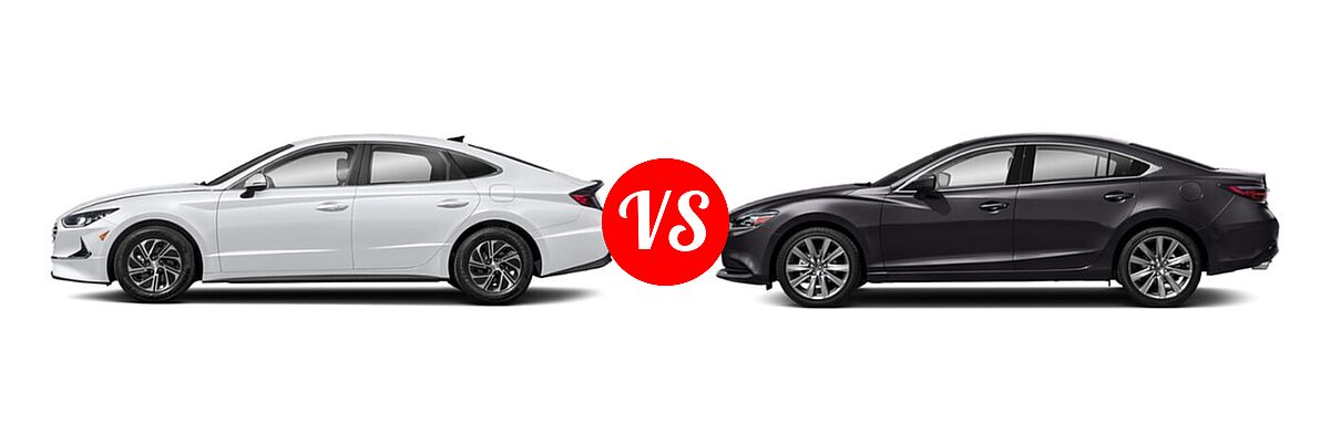 2021 Hyundai Sonata Hybrid Sedan Hybrid Blue vs. 2021 Mazda 6 Sedan Touring - Side Comparison