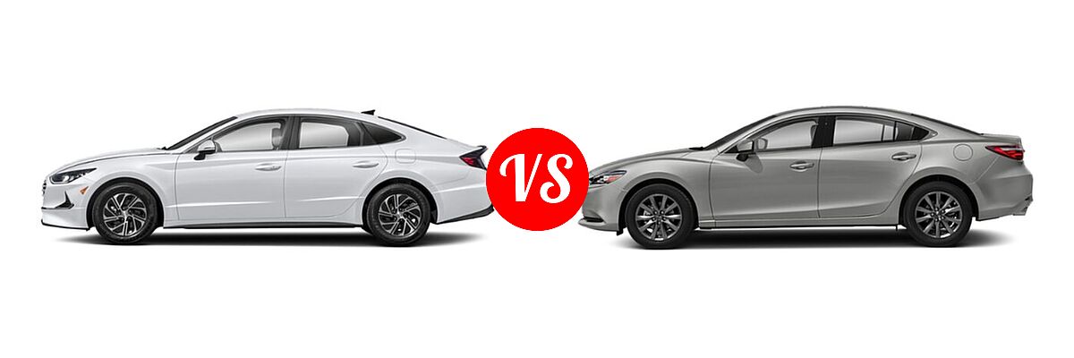 2021 Hyundai Sonata Hybrid Sedan Hybrid Blue vs. 2021 Mazda 6 Sedan Sport - Side Comparison