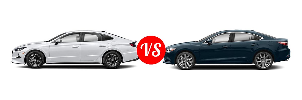 2021 Hyundai Sonata Hybrid Sedan Hybrid Blue vs. 2021 Mazda 6 Sedan Grand Touring - Side Comparison
