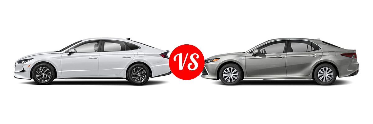 2021 Hyundai Sonata Hybrid Sedan Hybrid Blue vs. 2021 Toyota Camry Hybrid Sedan Hybrid Hybrid LE - Side Comparison