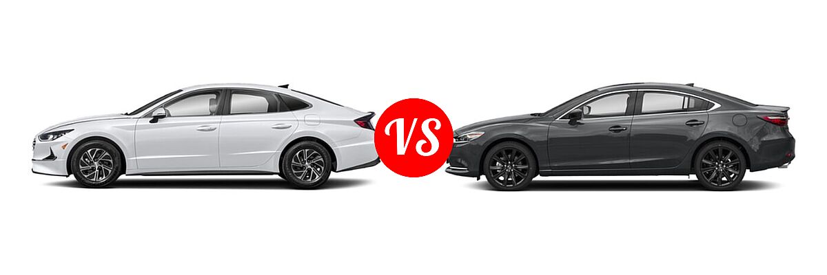 2021 Hyundai Sonata Hybrid Sedan Hybrid Blue vs. 2021 Mazda 6 Sedan Carbon Edition - Side Comparison