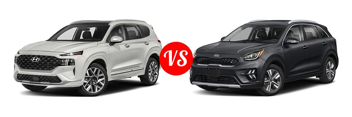 2021 Hyundai Santa Fe SUV Calligraphy vs. 2021 Kia Niro Plug-In Hybrid SUV PHEV EX Premium - Front Left Comparison