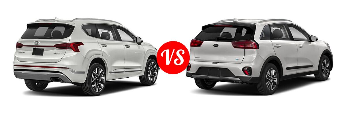 2021 Hyundai Santa Fe SUV Calligraphy vs. 2021 Kia Niro Plug-In Hybrid SUV PHEV EX - Rear Right Comparison